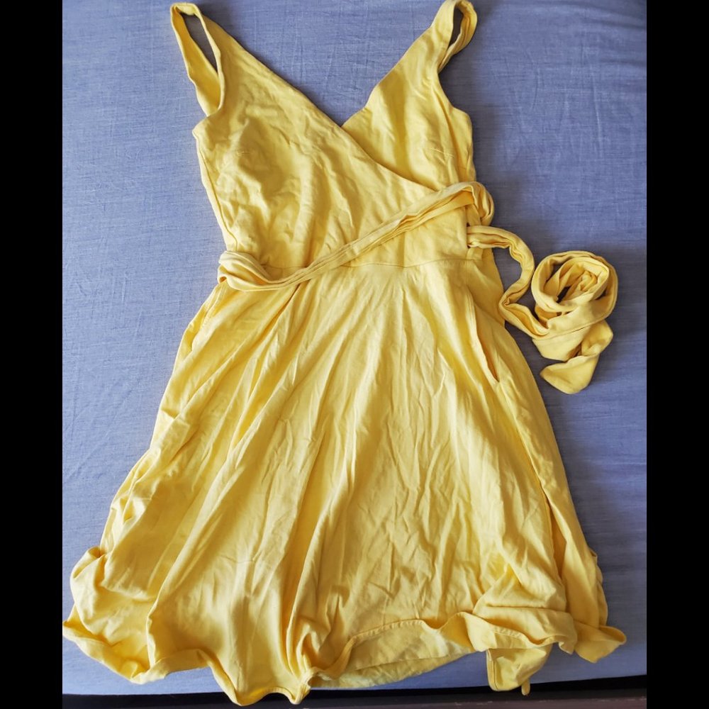 Bright yellow VS wrap dress